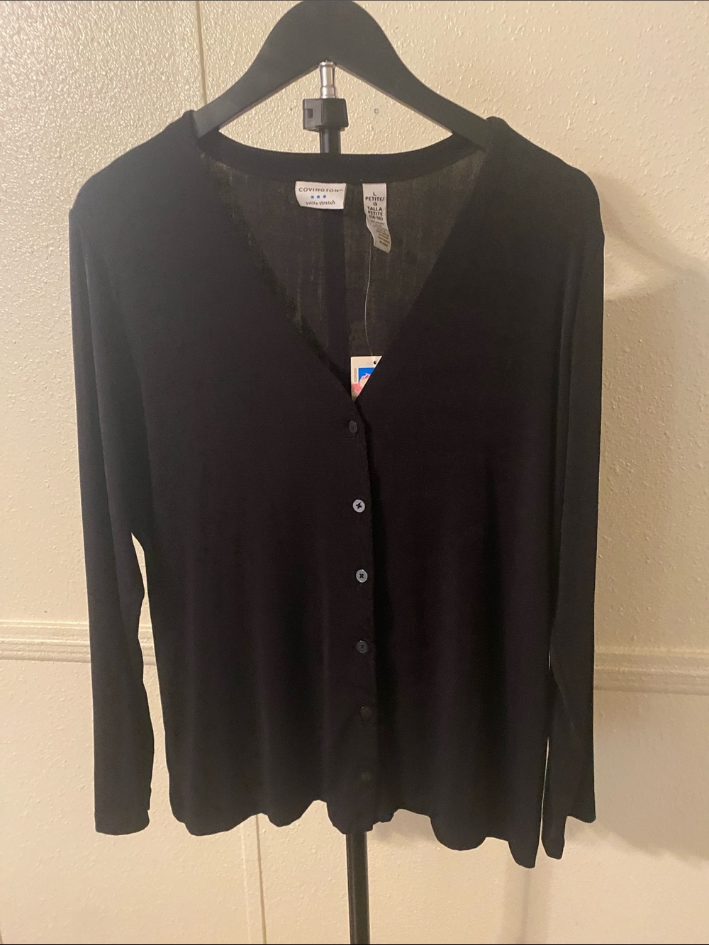 Covington Black V-Neck Button Front Cardigan